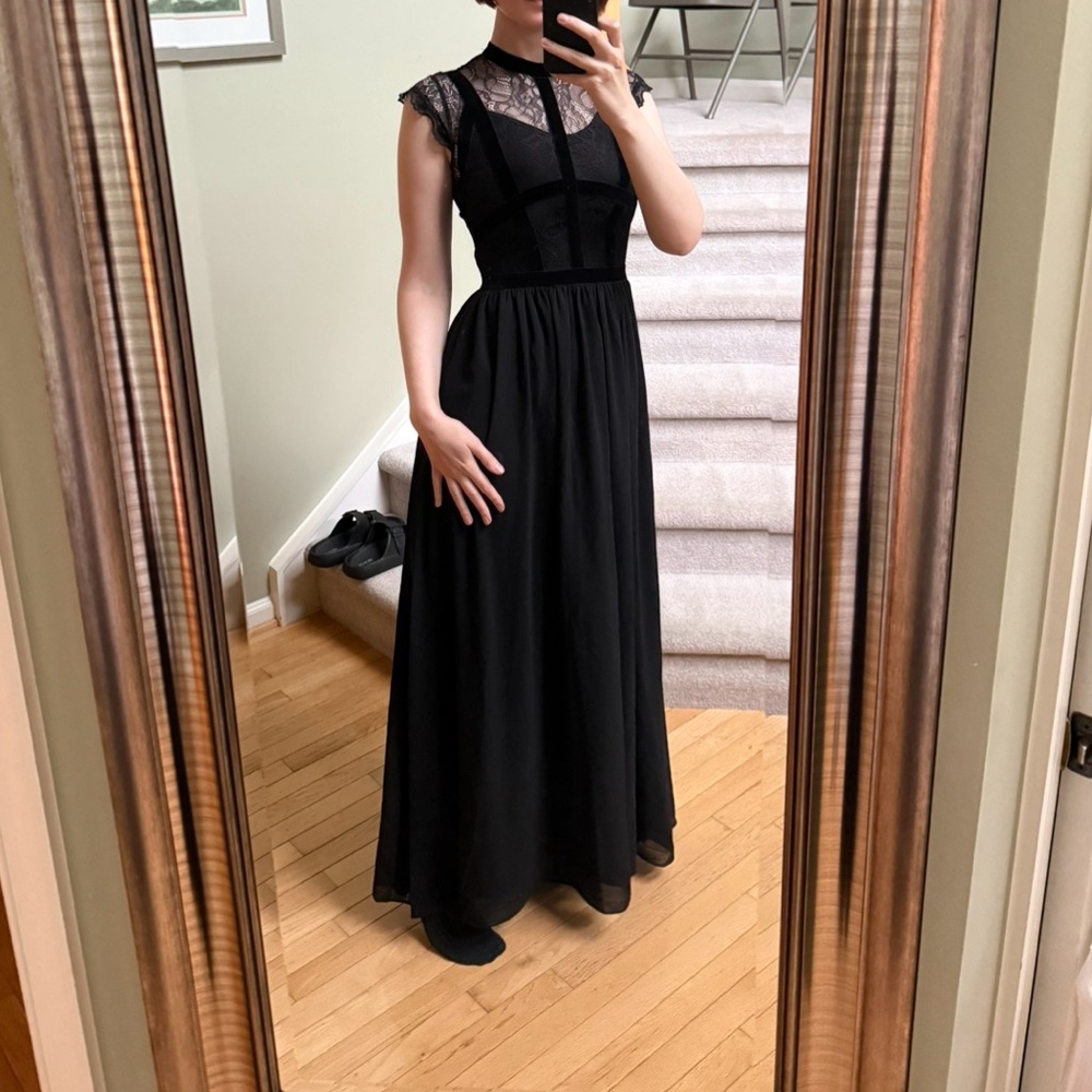 Miusol Black Lace Maxi Dress - Gothic Dress - Long Black Dress